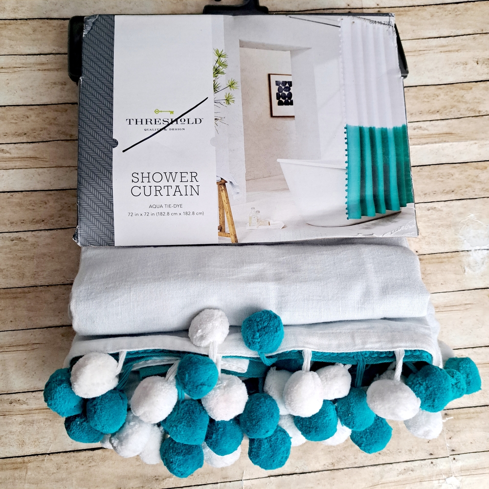 Threshold Light Green and White Shower Curtain 72in × 72in